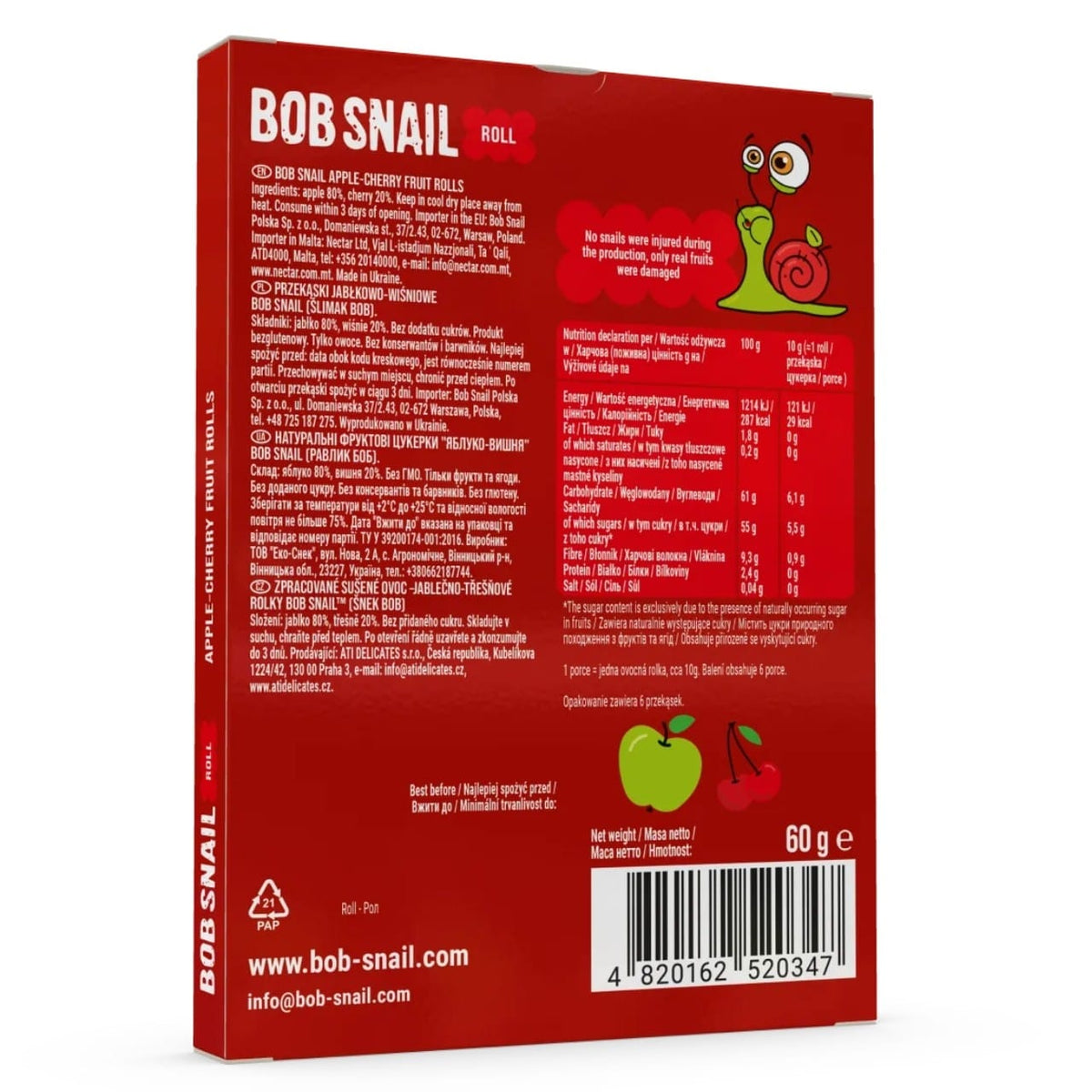 Bob Snail Fruit Rollsy, Apple-Cherry - 60 g