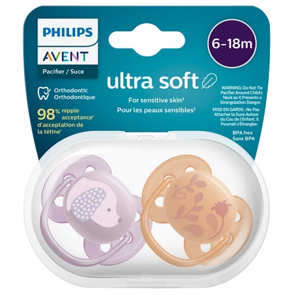 Philips Avent Ultra Soft Pacifier, 6-18 Months, Gril - 2 Pieces