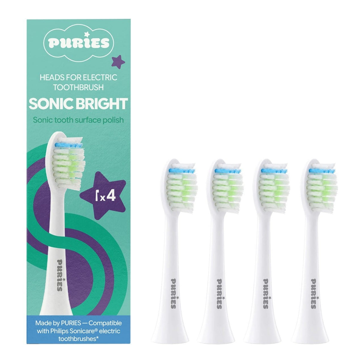 Puries Sonic Bright Electric Toothbrush Heads for Sonicare - 4 Pieces