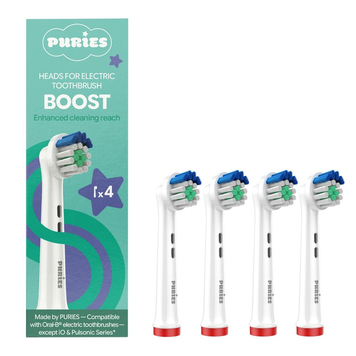 Puries Boost Electric Toothbrush Heads for Oral-B - 4 Pieces