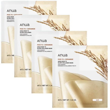 Anua Rice 70 Glow Collagen Mask - 4 Pieces