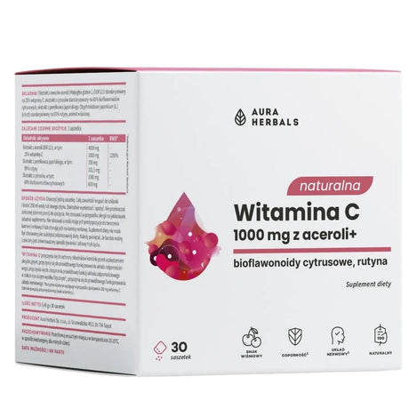Aura Herbals Natural Vitamin C 1000 mg from Acerola, Cherry - 30 Sachets