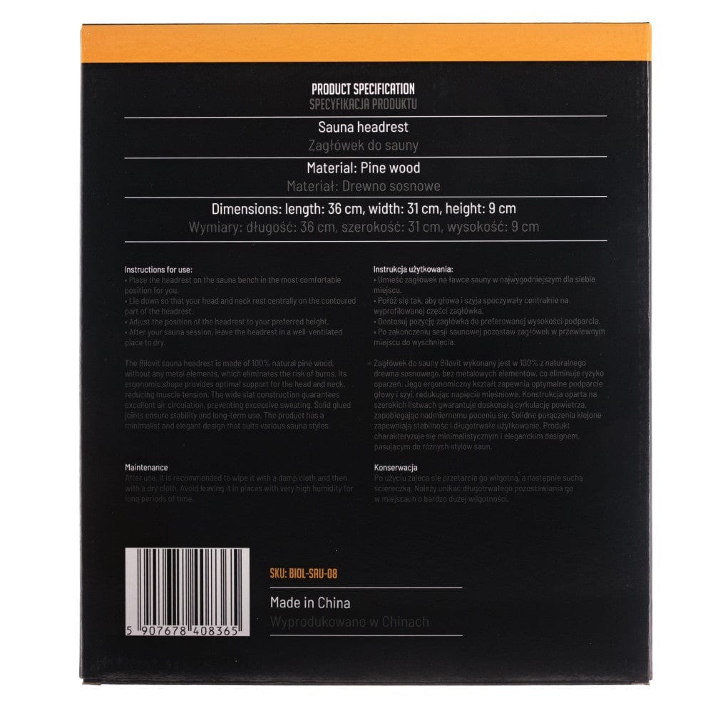 Bilovit Sauna Headrest, Pine - 1 piece