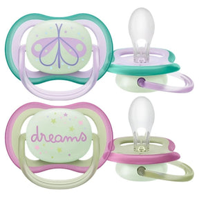 Philips Avent Ultra Air Nighttime Pacifier, 0-6 Months, Girl - 2 Pieces