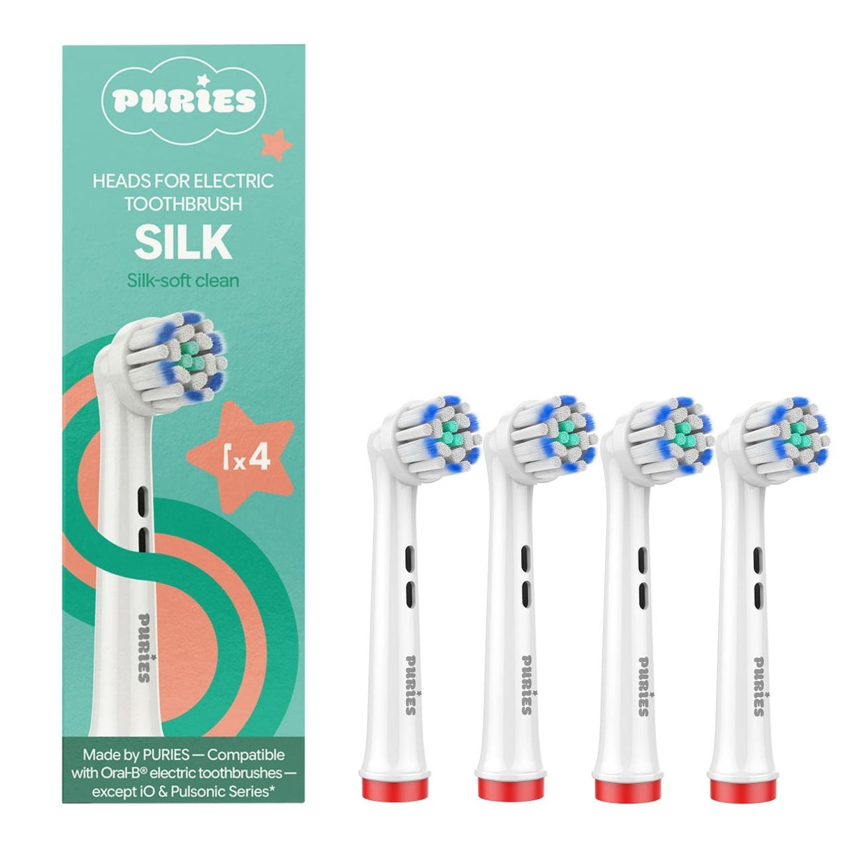 Puries Silk Electric Toothbrush Heads for Oral-B - 4 Pieces