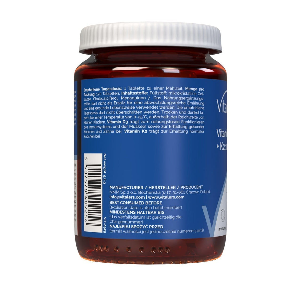 Vitaler's Vitamin D3 4000 IU + K2 MK-7 100 mcg - 120 Tablets