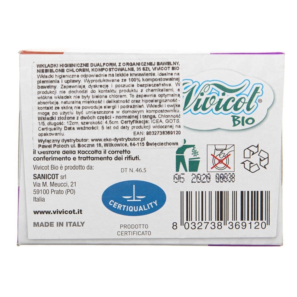 Vivicot Organic Cotton Dualform Sanitary Pads - 35 Pieces