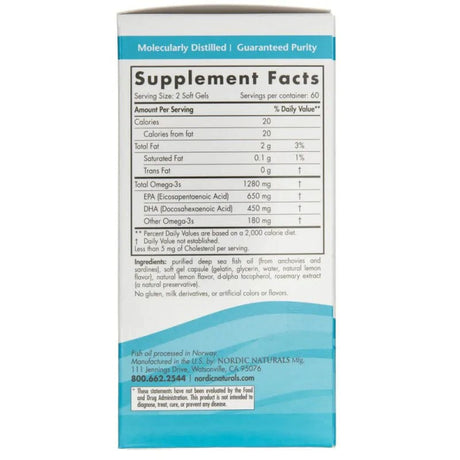 Nordic Naturals Ultimate Omega, Lemon Flavour - 120 Softgels