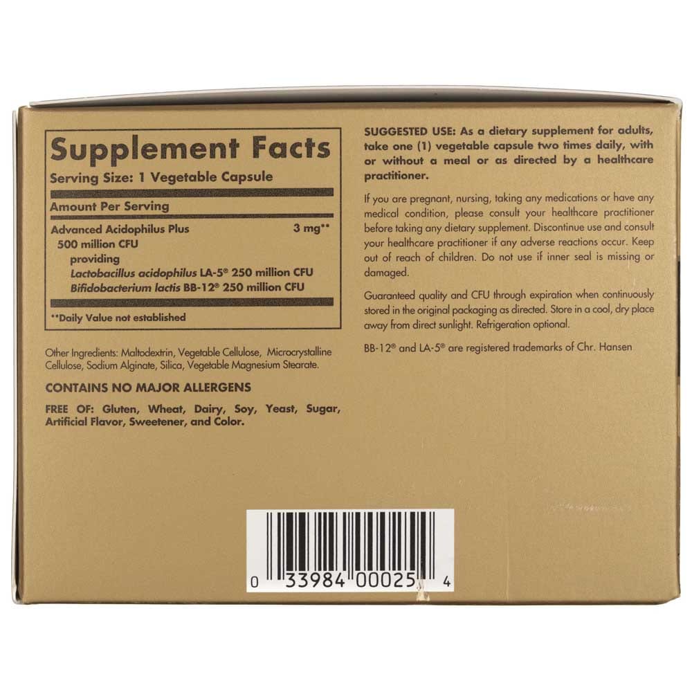 Solgar Advanced Acidophilus Plus - 120 Veg Capsules